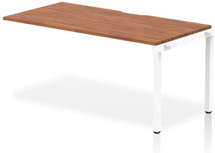 Office Monster | Evolve Single Ext Kit White Frame Bench Desk 1600 Walnut Evolve Single Ext Kit White Frame Bench Desk 1600 Walnut