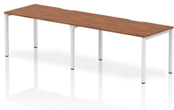 Office Monster | Evolve Single White Frame Bench Desk 1400 Walnut (2 Pod) Evolve Single White Frame Bench Desk 1400 Walnut (2 Pod)