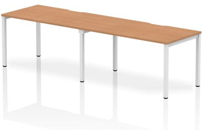 Office Monster | Evolve Single White Frame Bench Desk 1400 Oak (2 Pod) Evolve Single White Frame Bench Desk 1400 Oak (2 Pod)