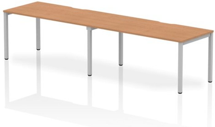 Office Monster | Evolve Single Silver Frame Bench Desk 1600 Oak (2 Pod) Evolve Single Silver Frame Bench Desk 1600 Oak (2 Pod)