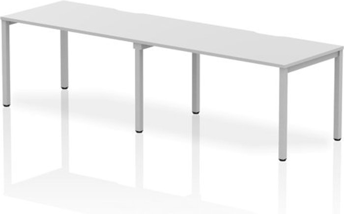Office Monster | Evolve Single Silver Frame Bench Desk 1400 White (2 Pod) Evolve Single Silver Frame Bench Desk 1400 White (2 Pod)