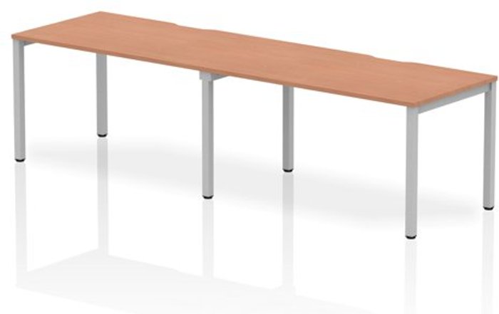 Office Monster | Evolve Single Silver Frame Bench Desk 1400 Beech (2 Pod) Evolve Single Silver Frame Bench Desk 1400 Beech (2 Pod)