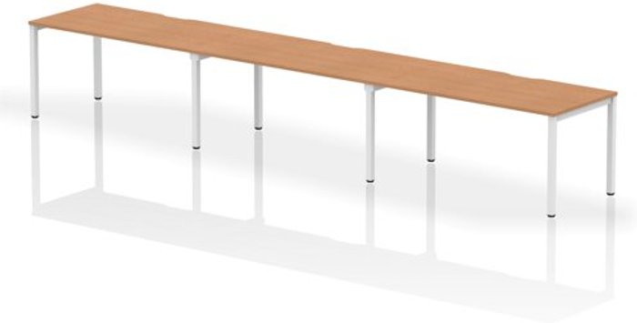 Office Monster | Evolve Single White Frame Bench Desk 1600 Oak (3 Pod) Evolve Single White Frame Bench Desk 1600 Oak (3 Pod)