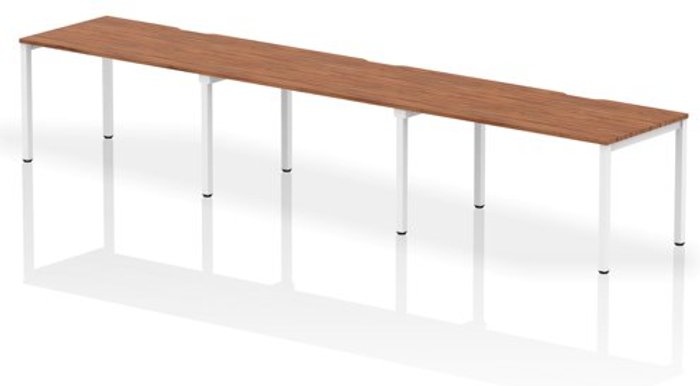 Office Monster | Evolve Single White Frame Bench Desk 1400 Walnut (3 Pod) Evolve Single White Frame Bench Desk 1400 Walnut (3 Pod)