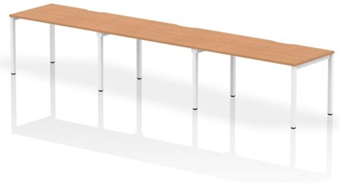 Office Monster | Evolve Single White Frame Bench Desk 1400 Oak (3 Pod) Evolve Single White Frame Bench Desk 1400 Oak (3 Pod)