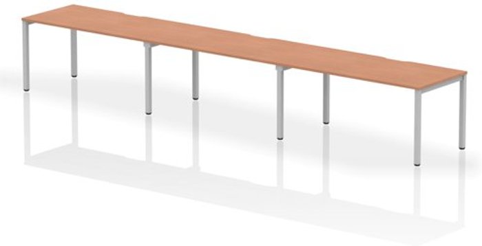 Office Monster | Evolve Single Silver Frame Bench Desk 1600 Beech (3 Pod) Evolve Single Silver Frame Bench Desk 1600 Beech (3 Pod)