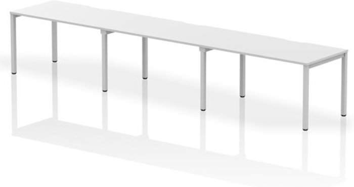 Office Monster | Evolve Single Silver Frame Bench Desk 1400 White (3 Pod) Evolve Single Silver Frame Bench Desk 1400 White (3 Pod)