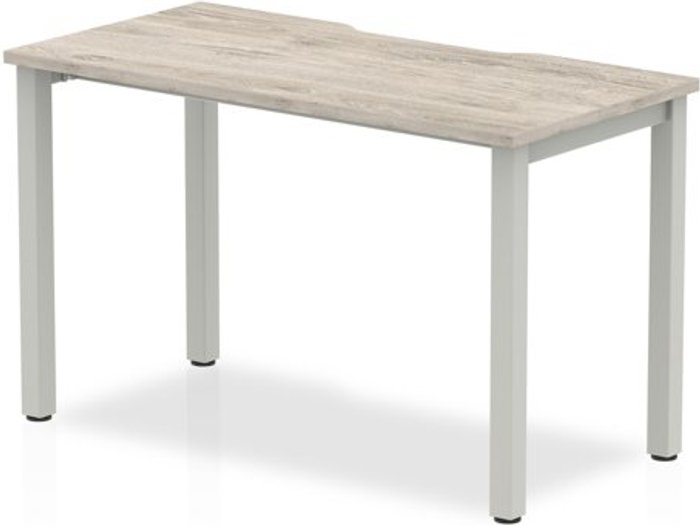 Office Monster | Evolve Single Silver Frame Bench Desk 1200 Grey Oak Evolve Single Silver Frame Bench Desk 1200 Grey Oak