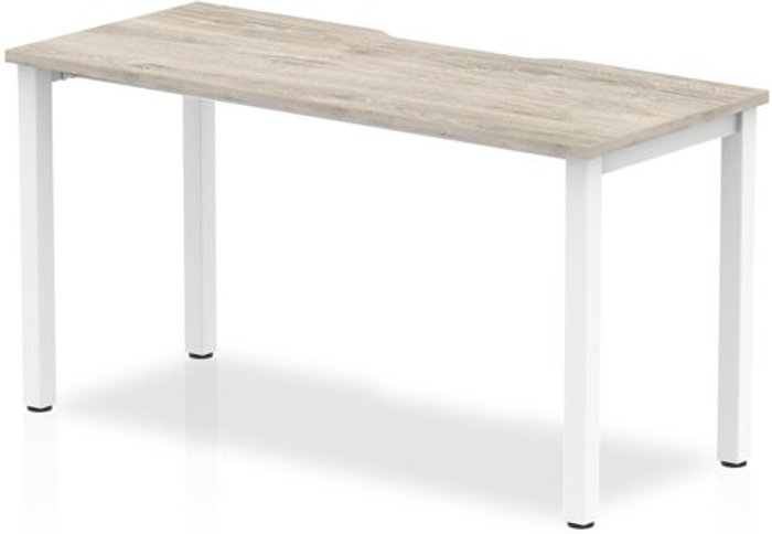 Office Monster | Evolve Single White Frame Bench Desk 1400 Grey Oak Evolve Single White Frame Bench Desk 1400 Grey Oak