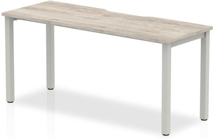 Office Monster | Evolve Single Silver Frame Bench Desk 1600 Grey Oak Evolve Single Silver Frame Bench Desk 1600 Grey Oak
