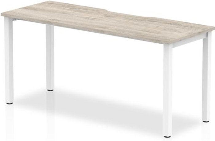 Office Monster | Evolve Single White Frame Bench Desk 1600 Grey Oak Evolve Single White Frame Bench Desk 1600 Grey Oak
