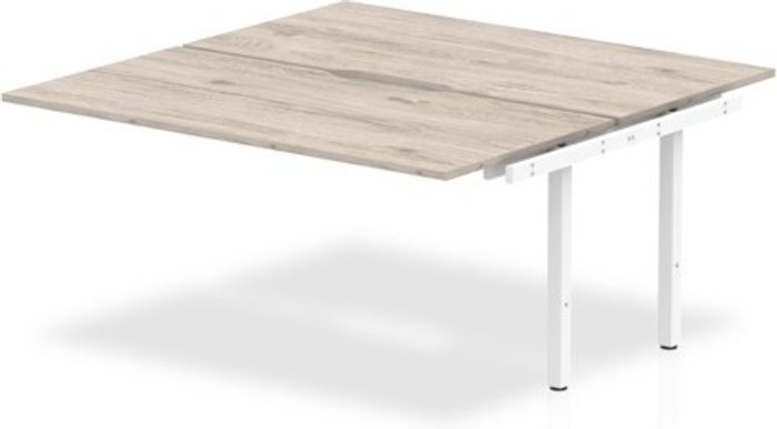 Office Monster | Evolve B2B Ext Kit White Frame Bench Desk 1600 Grey Oak Evolve B2B Ext Kit White Frame Bench Desk 1600 Grey Oak