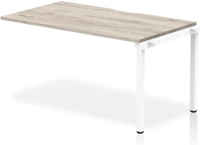 Office Monster | Evolve Single Ext Kit White Frame Bench Desk 1400 Grey Oak Evolve Single Ext Kit White Frame Bench Desk 1400 Grey Oak