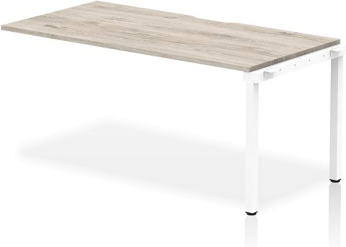 Office Monster | Evolve Single Ext Kit White Frame Bench Desk 1600 Grey Oak Evolve Single Ext Kit White Frame Bench Desk 1600 Grey Oak