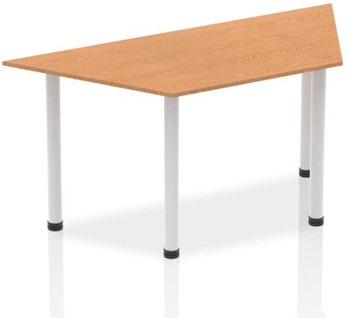 Office Monster | Impulse Impulse Trapezium Table 1600 Oak Post Leg Silver Impulse Impulse Trapezium Table 1600 Oak Post Leg Silver