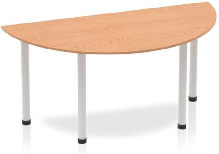 Office Monster | Impulse Impulse Semi-circle Table 1600 Oak Post Leg Silver Impulse Impulse Semi-circle Table 1600 Oak Post Leg Silver