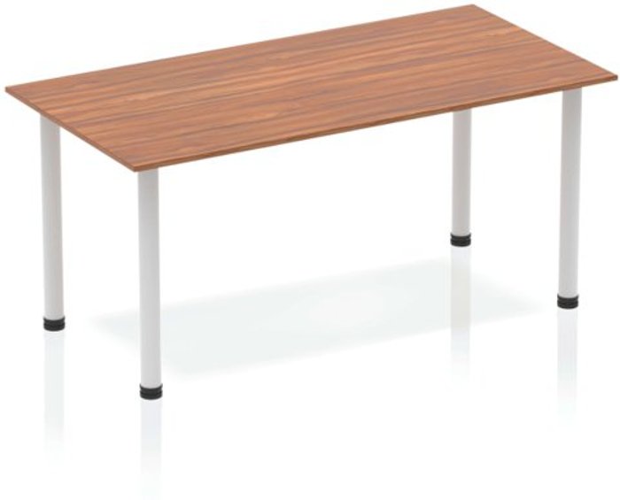 Office Monster | Impulse Impulse Straight Table 1400 Walnut Post Leg Silver Impulse Impulse Straight Table 1400 Walnut Post Leg Silver
