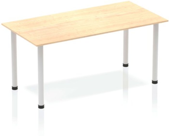 Office Monster | Impulse Impulse Straight Table 1400 Maple Post Leg Silver Impulse Impulse Straight Table 1400 Maple Post Leg Silver