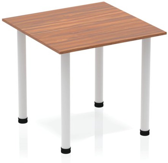 Office Monster | Impulse Impulse Square Table 800 Walnut Post Leg Silver Impulse Impulse Square Table 800 Walnut Post Leg Silver