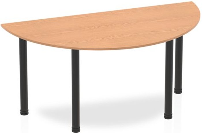 Office Monster | Impulse Impulse 1600mm Semi-Circle Table Oak Top Black Post Leg Impulse Impulse 1600mm Semi-Circle Table Oak Top Black Post Leg