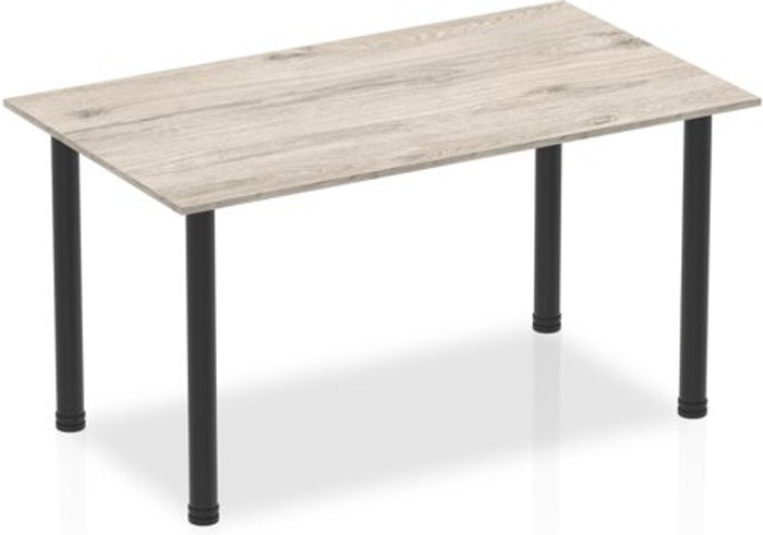 Office Monster | Impulse Impulse 1400mm Straight Table Grey Oak Top Black Post Leg Impulse Impulse 1400mm Straight Table Grey Oak Top Black Post Leg