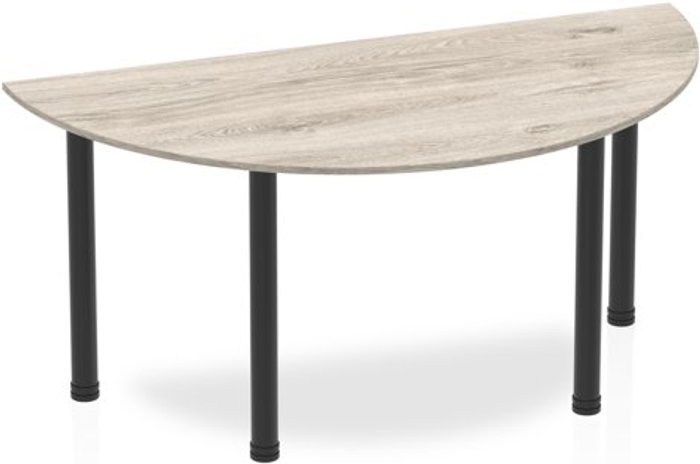 Office Monster | Impulse Impulse 1600mm Semi-Circle Table Grey Oak Top Black Post Leg Impulse Impulse 1600mm Semi-Circle Table Grey Oak Top Black Post Leg