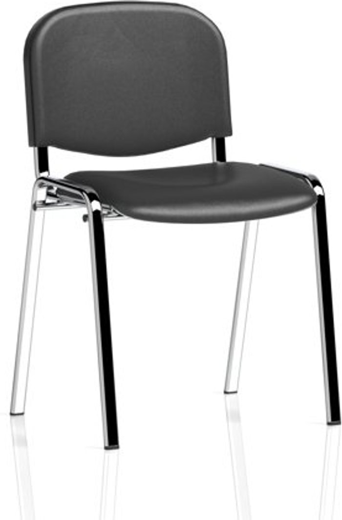 Office Monster | ISO ISO Stacking Chair Black Vinyl Chrome Frame Without Arms ISO ISO Stacking Chair Black Vinyl Chrome Frame Without Arms