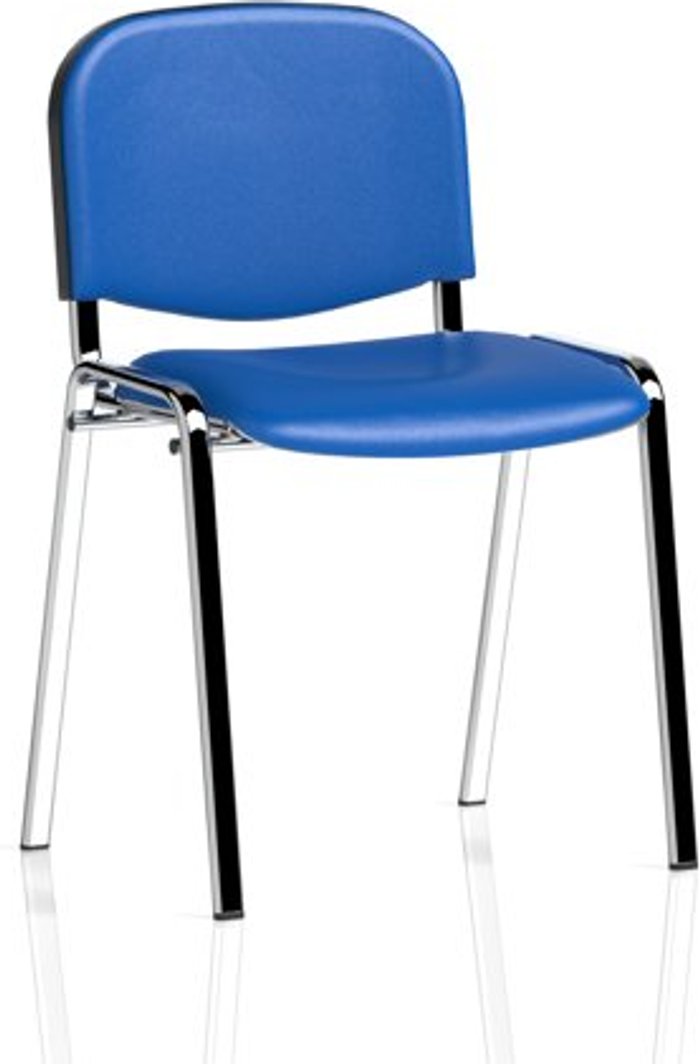 Office Monster | ISO ISO Stacking Chair Blue Vinyl Chrome Frame Without Arms ISO ISO Stacking Chair Blue Vinyl Chrome Frame Without Arms