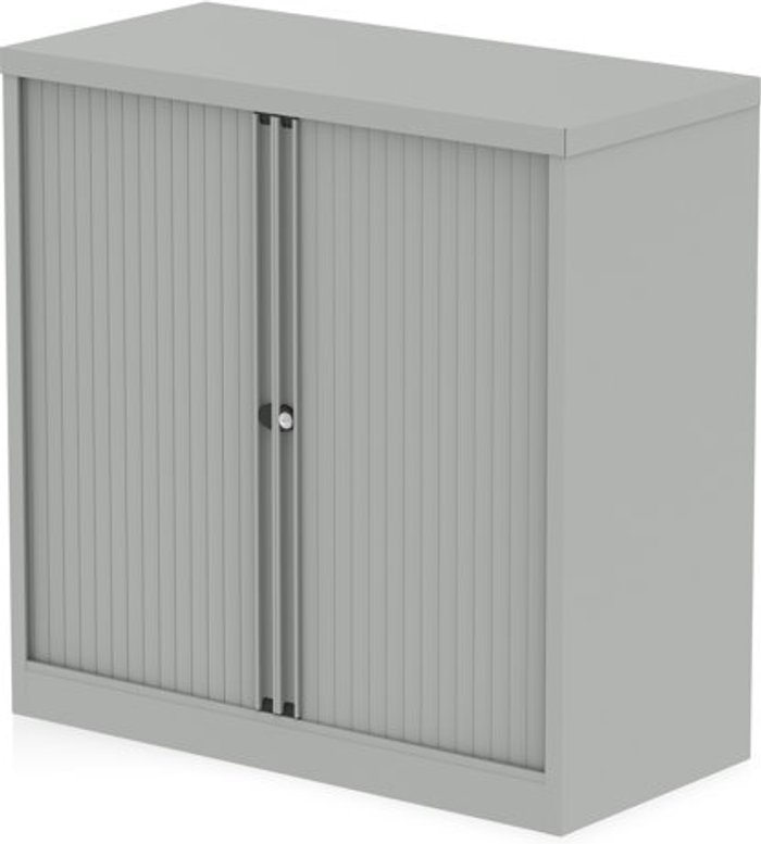 Office Monster | Bisley Qube by Bisley 1000mm Side Tambour Cupboard Goose Grey No Shelves Bisley Qube by Bisley 1000mm Side Tambour Cupboard Goose Grey No Shelves