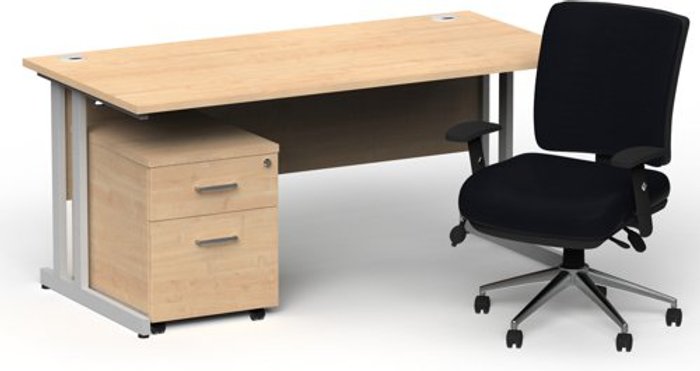 Office Monster | Impulse Bundles Impulse 1600/800 Silver Cant Desk Maple + 2 Dr Mobile Ped & Chiro Med Back Black W/Arms Impulse Bundles Impulse 1600/800 Silver Cant Desk Maple + 2 Dr Mobile Ped & Chiro Med Back Black W/Arms