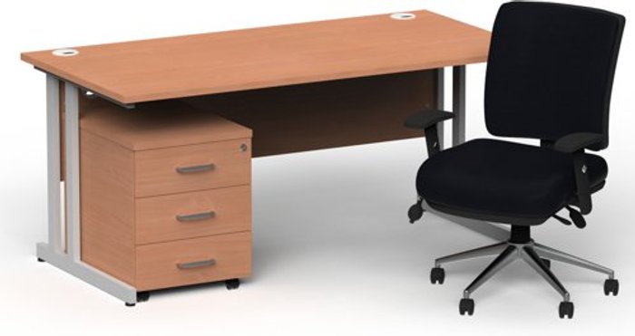Office Monster | Impulse Bundles Impulse 1600/800 Silver Cant Desk Beech + 3 Dr Mobile Ped & Chiro Med Back Black W/Arms Impulse Bundles Impulse 1600/800 Silver Cant Desk Beech + 3 Dr Mobile Ped & Chiro Med Back Black W/Arms