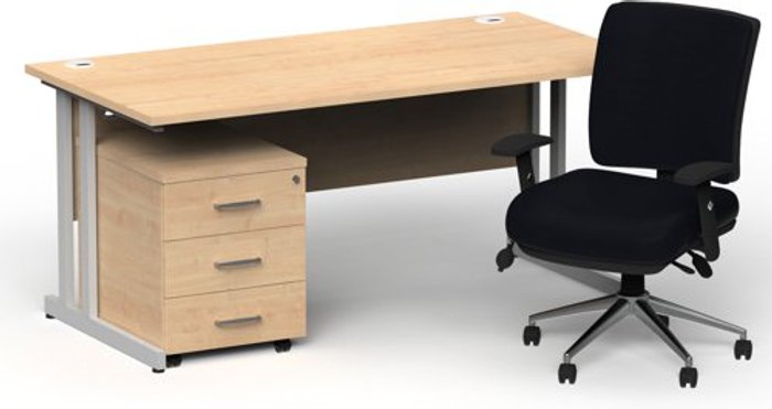 Office Monster | Impulse Bundles Impulse 1600/800 Silver Cant Desk Maple + 3 Dr Mobile Ped & Chiro Med Back Black W/Arms Impulse Bundles Impulse 1600/800 Silver Cant Desk Maple + 3 Dr Mobile Ped & Chiro Med Back Black W/Arms
