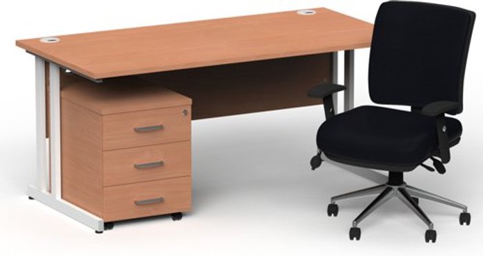 Office Monster | Impulse Bundles Impulse 1600/800 White Cant Desk Beech + 3 Dr Mobile Ped & Chiro Med Back Black W/Arms Impulse Bundles Impulse 1600/800 White Cant Desk Beech + 3 Dr Mobile Ped & Chiro Med Back Black W/Arms