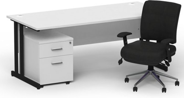 Office Monster | Impulse Bundles Impulse 1600/800 Black Cant Desk White + 2 Dr Mobile Ped & Chiro Med Back Black W/Arms Impulse Bundles Impulse 1600/800 Black Cant Desk White + 2 Dr Mobile Ped & Chiro Med Back Black W/Arms
