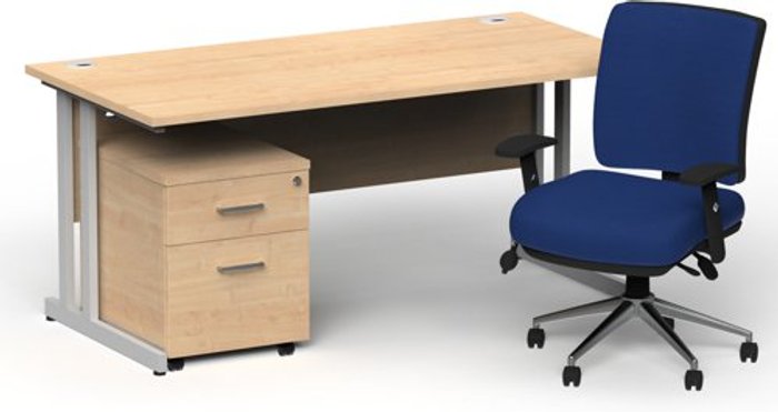 Office Monster | Impulse Bundles Impulse 1600/800 Silver Cant Desk Maple + 2 Dr Mobile Ped & Chiro Med Back Blue W/Arms Impulse Bundles Impulse 1600/800 Silver Cant Desk Maple + 2 Dr Mobile Ped & Chiro Med Back Blue W/Arms
