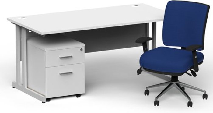Office Monster | Impulse Bundles Impulse 1600/800 Silver Cant Desk White + 2 Dr Mobile Ped & Chiro Med Back Blue W/Arms Impulse Bundles Impulse 1600/800 Silver Cant Desk White + 2 Dr Mobile Ped & Chiro Med Back Blue W/Arms