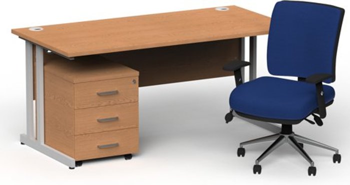 Office Monster | Impulse Bundles Impulse 1600/800 Silver Cant Desk Oak + 3 Dr Mobile Ped & Chiro Med Back Blue W/Arms Impulse Bundles Impulse 1600/800 Silver Cant Desk Oak + 3 Dr Mobile Ped & Chiro Med Back Blue W/Arms