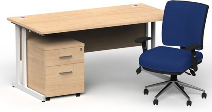Office Monster | Impulse Bundles Impulse 1600/800 White Cant Desk Maple + 2 Dr Mobile Ped & Chiro Med Back Blue W/Arms Impulse Bundles Impulse 1600/800 White Cant Desk Maple + 2 Dr Mobile Ped & Chiro Med Back Blue W/Arms