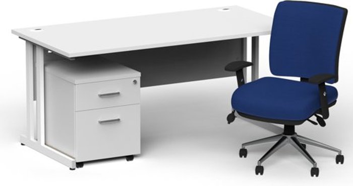 Office Monster | Impulse Bundles Impulse 1600/800 White Cant Desk White + 2 Dr Mobile Ped & Chiro Med Back Blue W/Arms Impulse Bundles Impulse 1600/800 White Cant Desk White + 2 Dr Mobile Ped & Chiro Med Back Blue W/Arms