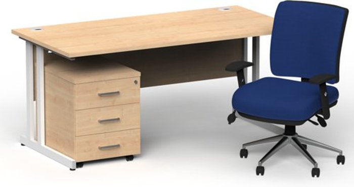 Office Monster | Impulse Bundles Impulse 1600/800 White Cant Desk Maple + 3 Dr Mobile Ped & Chiro Med Back Blue W/Arms Impulse Bundles Impulse 1600/800 White Cant Desk Maple + 3 Dr Mobile Ped & Chiro Med Back Blue W/Arms