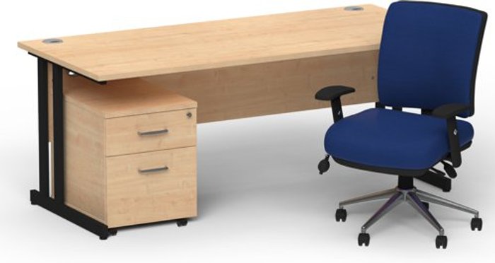 Office Monster | Impulse Bundles Impulse 1600/800 Black Cant Desk Maple + 2 Dr Mobile Ped & Chiro Med Back Blue W/Arms Impulse Bundles Impulse 1600/800 Black Cant Desk Maple + 2 Dr Mobile Ped & Chiro Med Back Blue W/Arms
