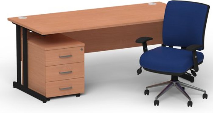 Office Monster | Impulse Bundles Impulse 1600/800 Black Cant Desk Beech + 3 Dr Mobile Ped & Chiro Med Back Blue W/Arms Impulse Bundles Impulse 1600/800 Black Cant Desk Beech + 3 Dr Mobile Ped & Chiro Med Back Blue W/Arms