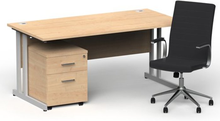 Office Monster | Impulse Bundles Impulse 1600/800 Silver Cant Desk Maple + 2 Dr Mobile Ped & Ezra Black Impulse Bundles Impulse 1600/800 Silver Cant Desk Maple + 2 Dr Mobile Ped & Ezra Black