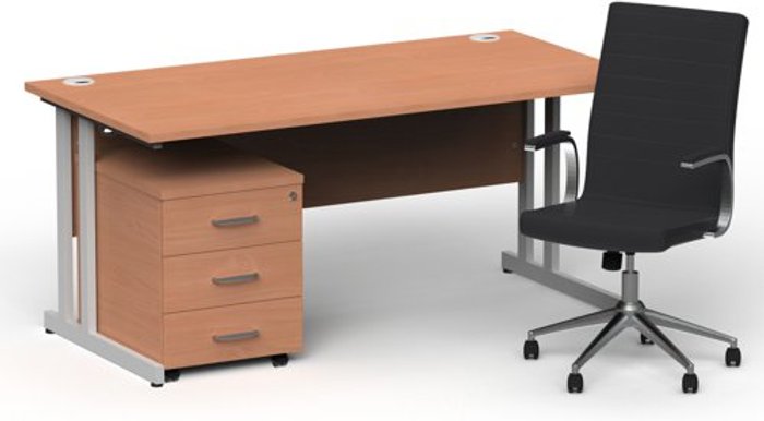 Office Monster | Impulse Bundles Impulse 1600/800 Silver Cant Desk Beech + 3 Dr Mobile Ped & Ezra Black Impulse Bundles Impulse 1600/800 Silver Cant Desk Beech + 3 Dr Mobile Ped & Ezra Black