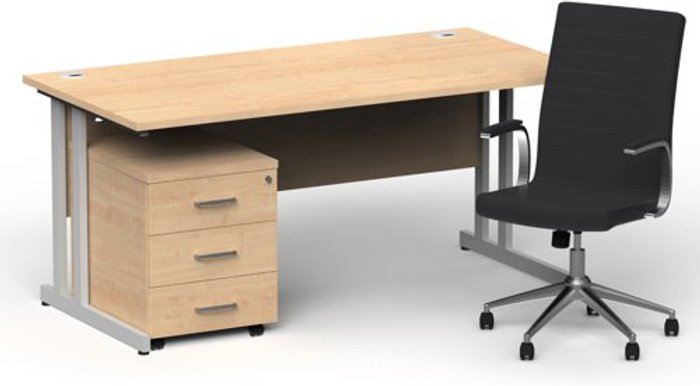 Office Monster | Impulse Bundles Impulse 1600/800 Silver Cant Desk Maple + 3 Dr Mobile Ped & Ezra Black Impulse Bundles Impulse 1600/800 Silver Cant Desk Maple + 3 Dr Mobile Ped & Ezra Black