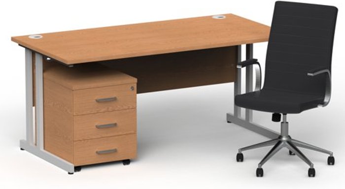 Office Monster | Impulse Bundles Impulse 1600/800 Silver Cant Desk Oak + 3 Dr Mobile Ped & Ezra Black Impulse Bundles Impulse 1600/800 Silver Cant Desk Oak + 3 Dr Mobile Ped & Ezra Black