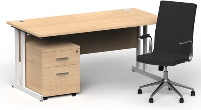 Office Monster | Impulse Bundles Impulse 1600/800 White Cant Desk Maple + 2 Dr Mobile Ped & Ezra Black Impulse Bundles Impulse 1600/800 White Cant Desk Maple + 2 Dr Mobile Ped & Ezra Black