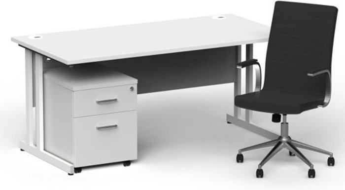 Office Monster | Impulse Bundles Impulse 1600/800 White Cant Desk White + 2 Dr Mobile Ped & Ezra Black Impulse Bundles Impulse 1600/800 White Cant Desk White + 2 Dr Mobile Ped & Ezra Black