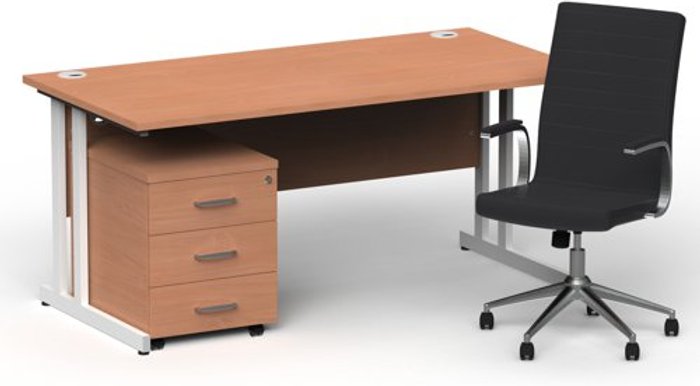 Office Monster | Impulse Bundles Impulse 1600/800 White Cant Desk Beech + 3 Dr Mobile Ped & Ezra Black Impulse Bundles Impulse 1600/800 White Cant Desk Beech + 3 Dr Mobile Ped & Ezra Black