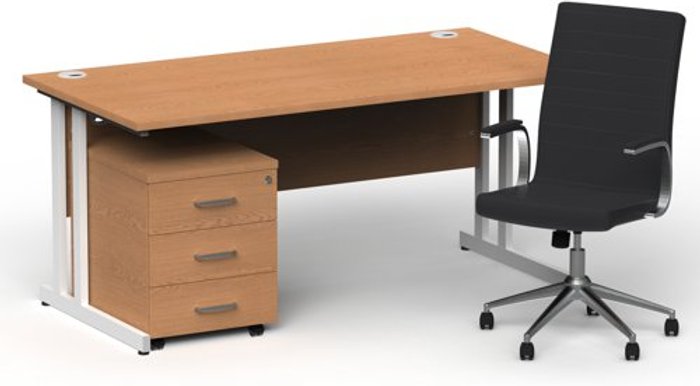 Office Monster | Impulse Bundles Impulse 1600/800 White Cant Desk Oak + 3 Dr Mobile Ped & Ezra Black Impulse Bundles Impulse 1600/800 White Cant Desk Oak + 3 Dr Mobile Ped & Ezra Black
